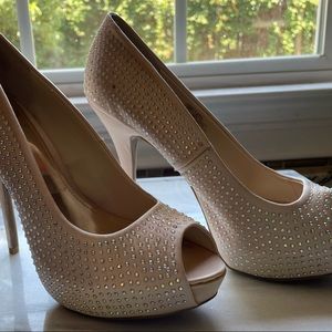 JLO Open Toe rhinestone heels.